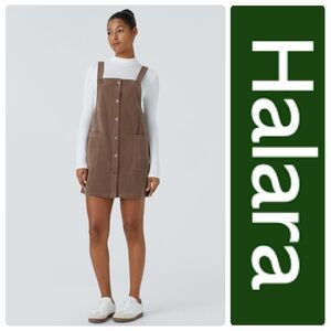 HALARA Brown Pocket Corduroy Mini Casual Jumper Dress